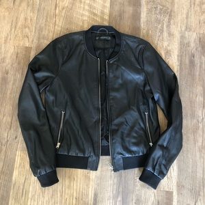 Zara Black Faux Leather Bomber Jacket